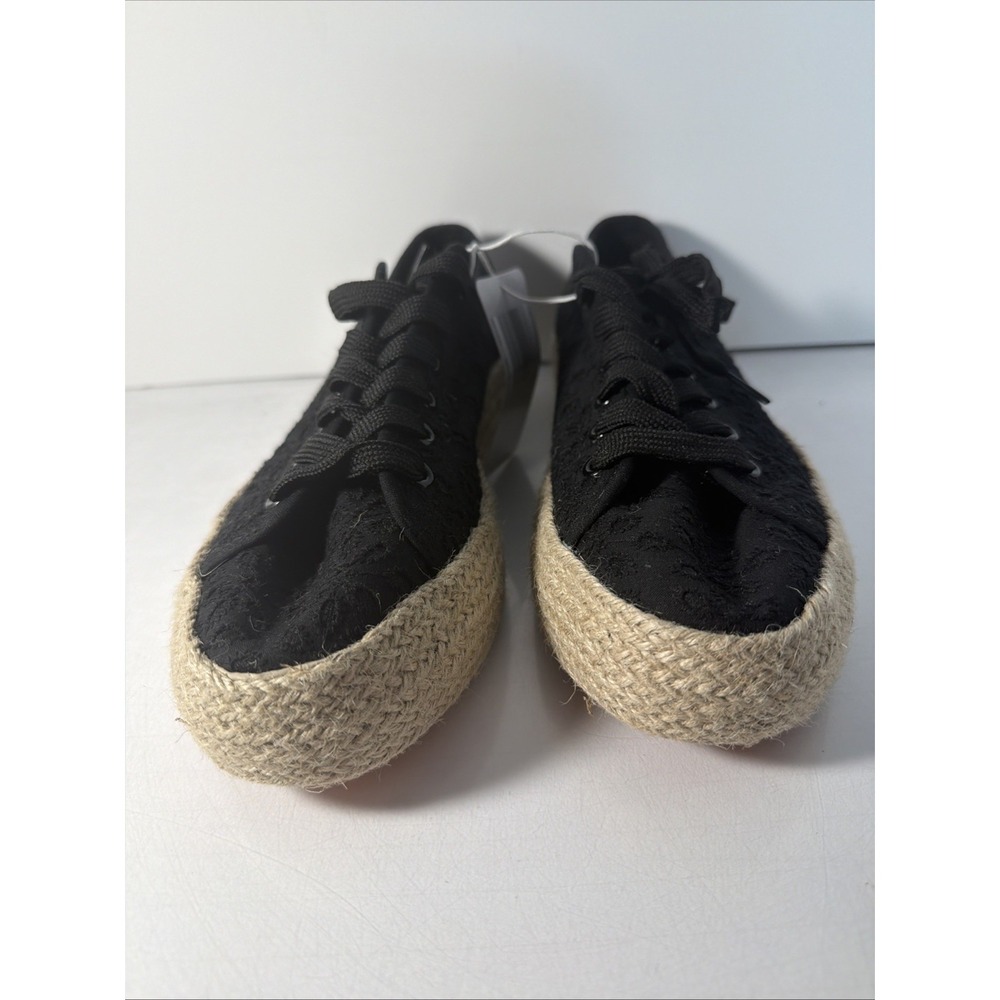 Serra Sneakers Boho Shoes Black Casual  Embroidered Hemp Low Top Women Size 9